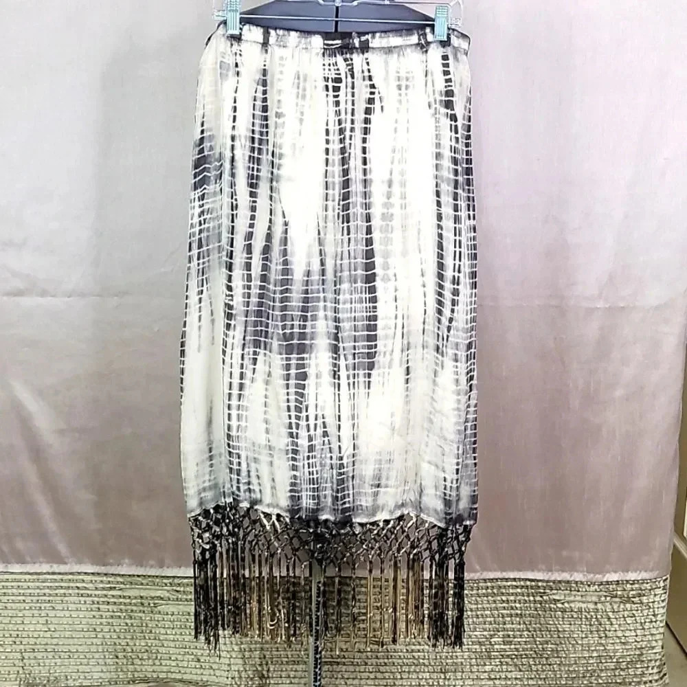 CHICO'S Tie Dye Fringe Maxi Skirt Large Petite